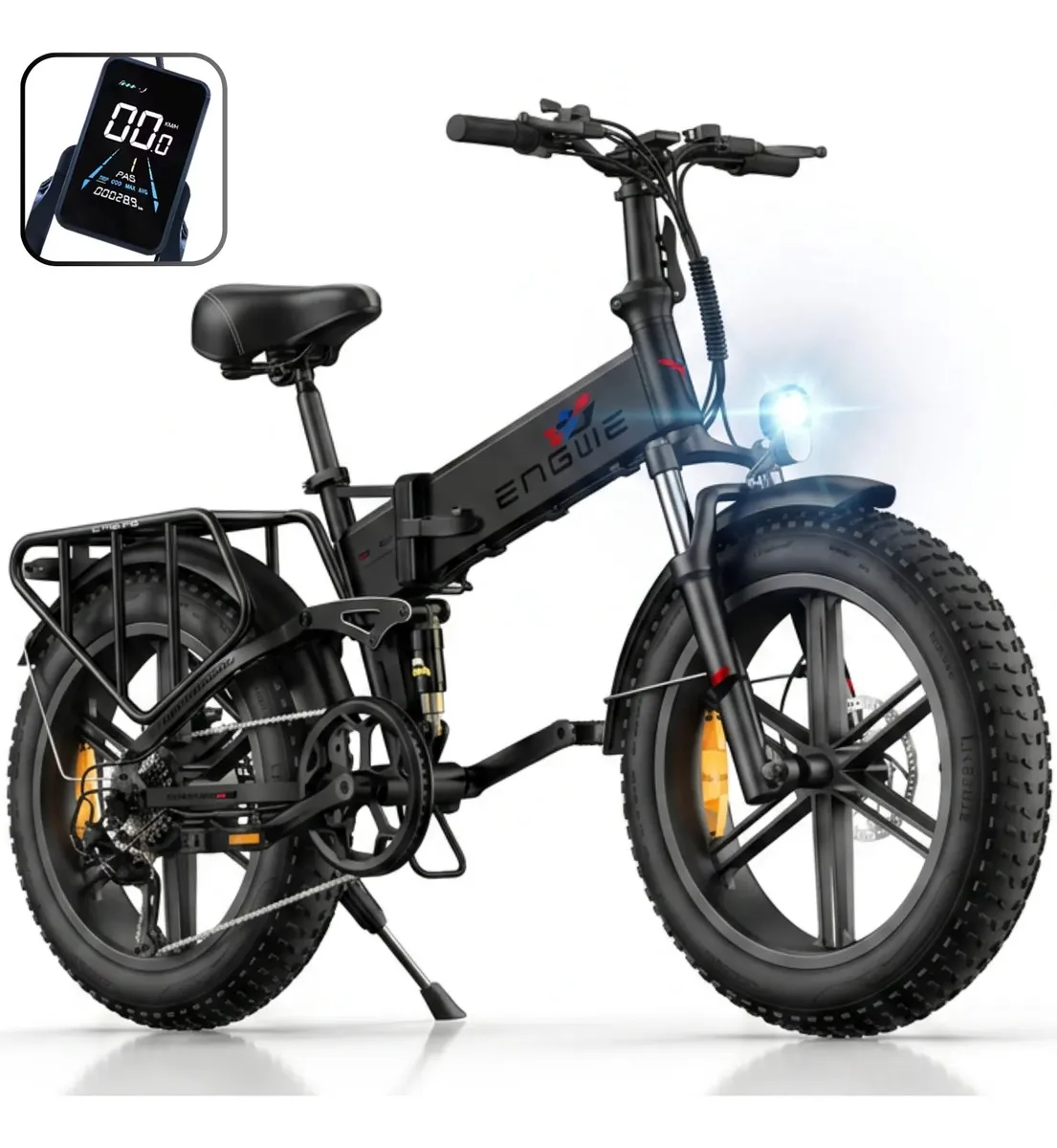 Bicicleta elétrica Engwe dobrável de 1000 W, com quadro de alumínio que dobra ao meio e pneus largos